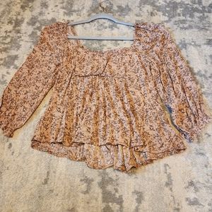 The Nines brown rayon baby doll top, long sleeves, junior's medium.